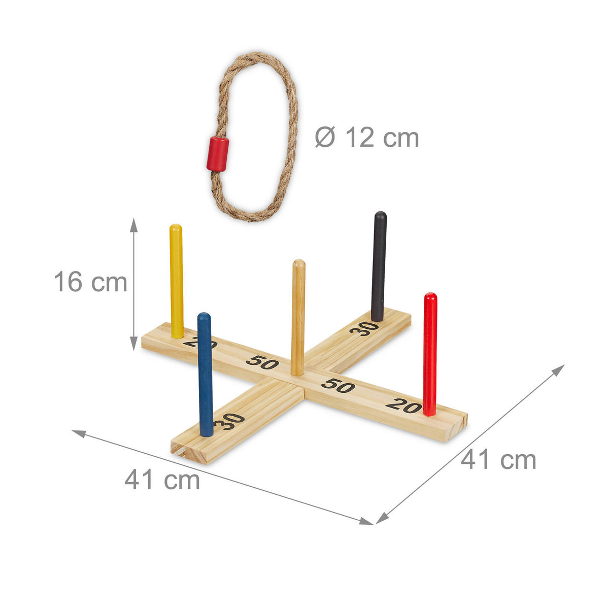 HÁDZANIE krúžkov - svetlohnedá, drevo/textil (41/41cm) - Relaxdays