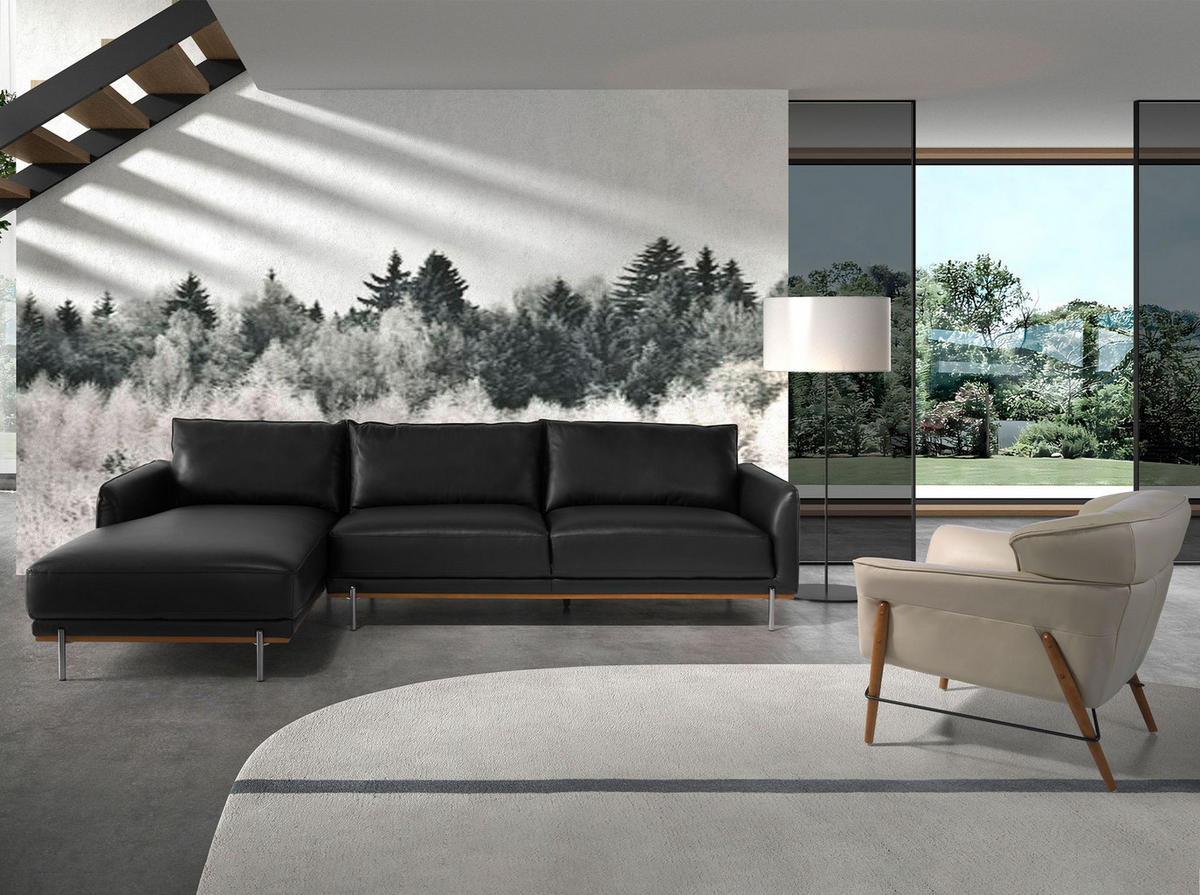 ECKSOFA Linke Chaiselongue Sofa schwarzes Leder 295/160/83 cm - Edelstahlfarben/Schwarz, Leder (295/160cm) - ANGEL CERDA