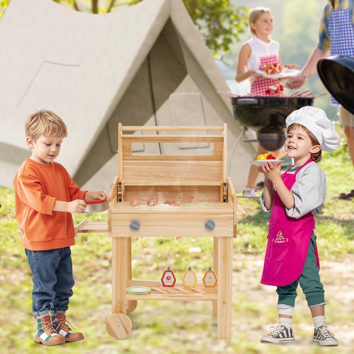 KINDERKÜCHE Outdoor Natur - Naturfarben, Holz (53/36/63cm) - COSTWAY