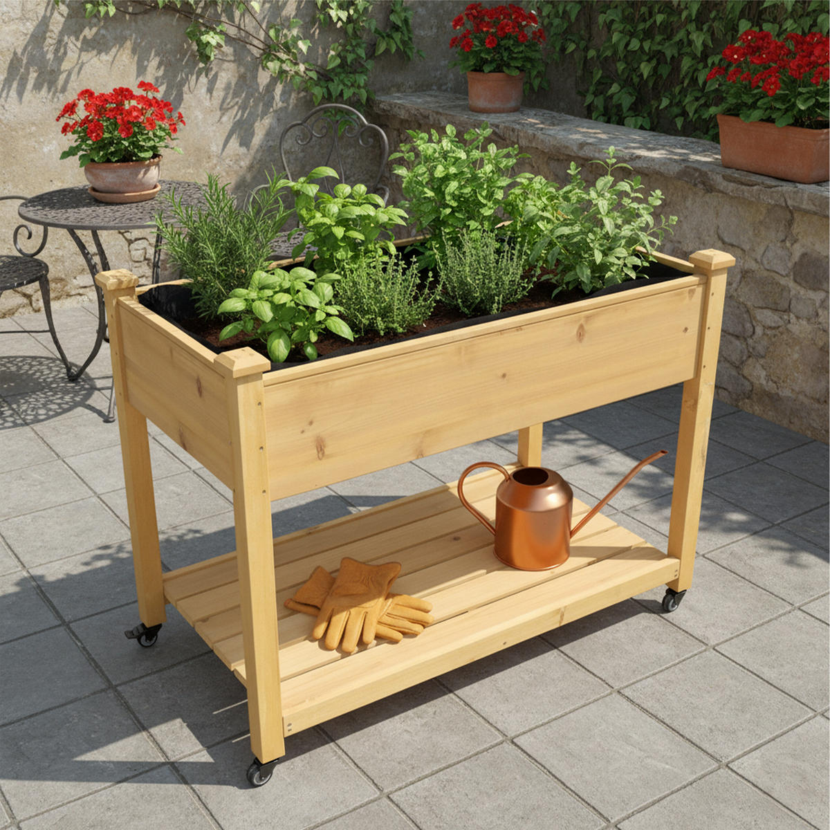 HOCHBEET - Hellbraun, Holz/Textil (105/84/56.5cm) - Relaxdays