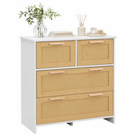 KOMMODE aus MDF 80x38x80 cm Natur/Weiß mit 4 Rattanschubladen - Weiß, Holzwerkstoff (38/80/80cm) - IVMEU