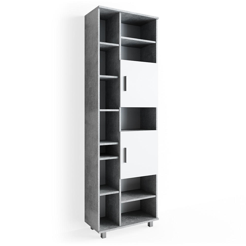 BADSCHRANK Ilias Beton 60 x 190 cm - Schieferfarben/Grau, Holzwerkstoff (60/190/30cm) - Vicco