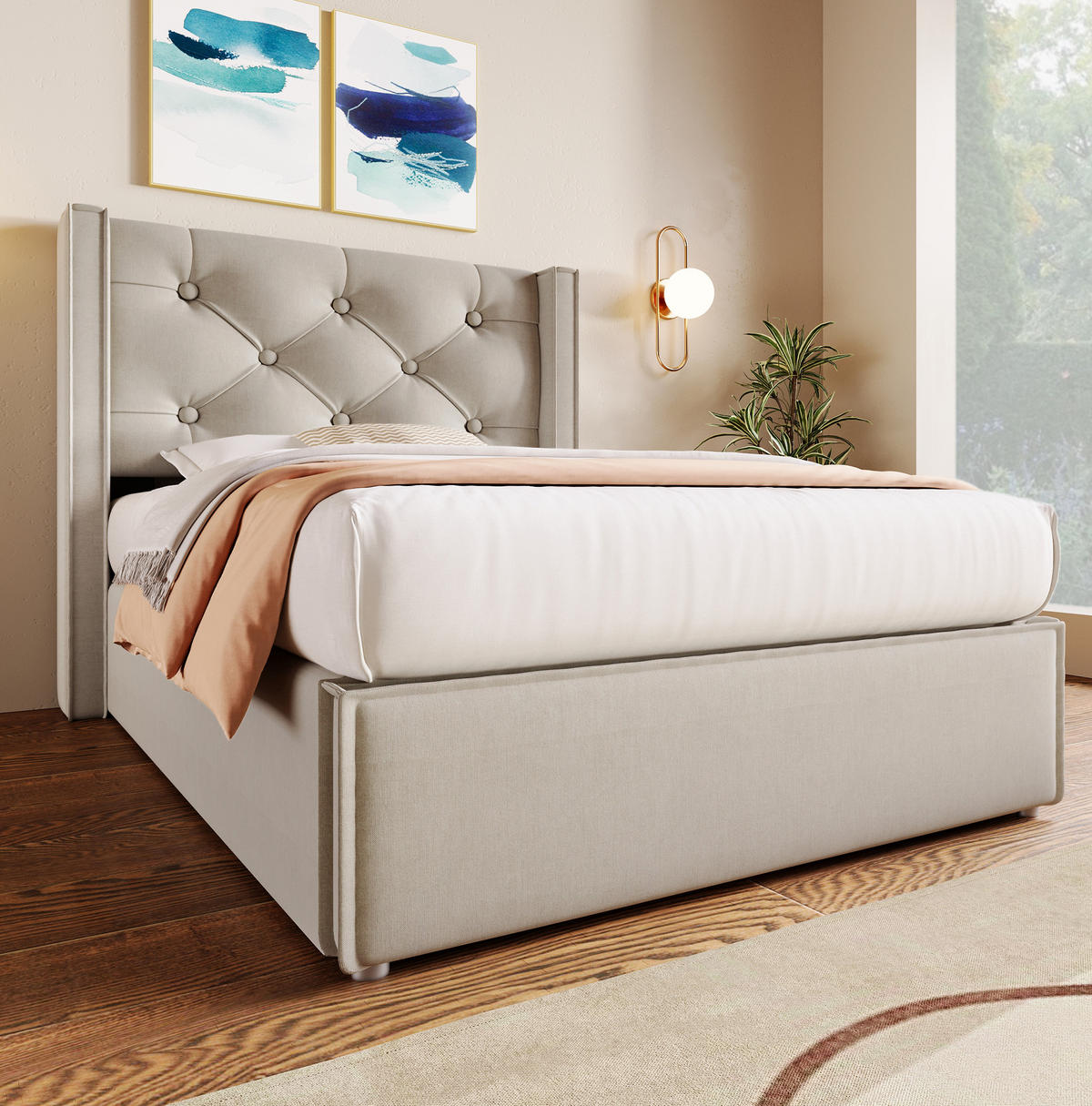POLSTERBETT mit Bettkasten 90x200 cm Hellgrau aus Baumwolle und Metall - Hellgrau, Textil (90/200cm) - IVMEU
