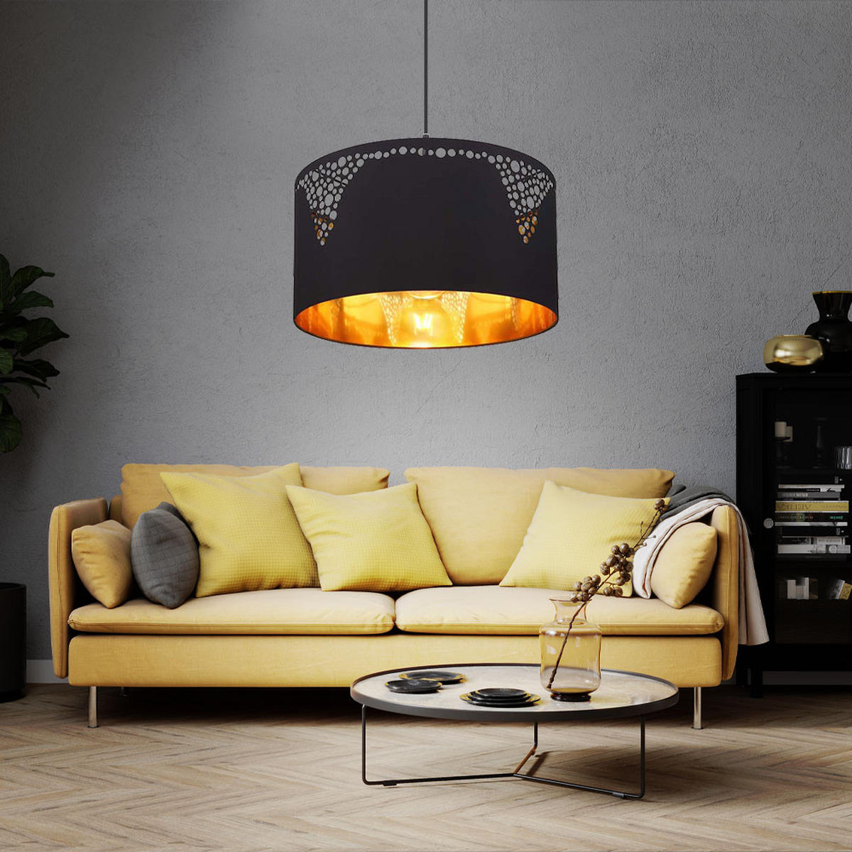 LED HÄNGELEUCHTE Metall Schwarz matt Gold - Schwarz, Metall (38/38/120cm) - Globo Lighting