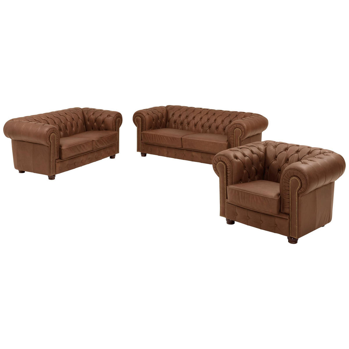 CHESTERFIELD-SESSEL Kath Echtleder (Antikoptik) cognac - Cognac, Leder (110/74/98cm) - 58aufmkessel