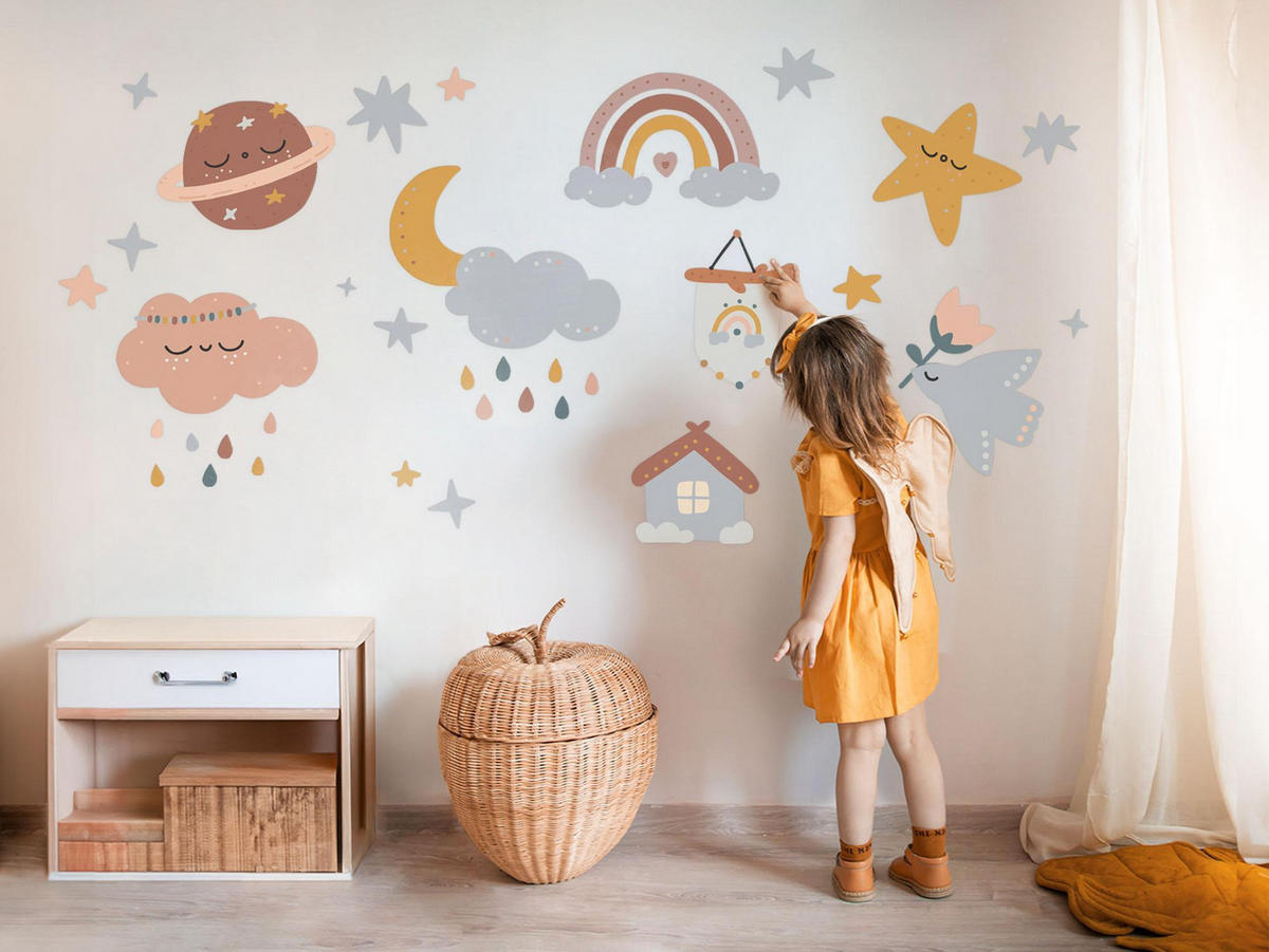 WANDAUFKLEBER 130x215cm - Elemente des Himmels - Multicolor, Kunststoff (130/215/0.1cm) - Wallfluent