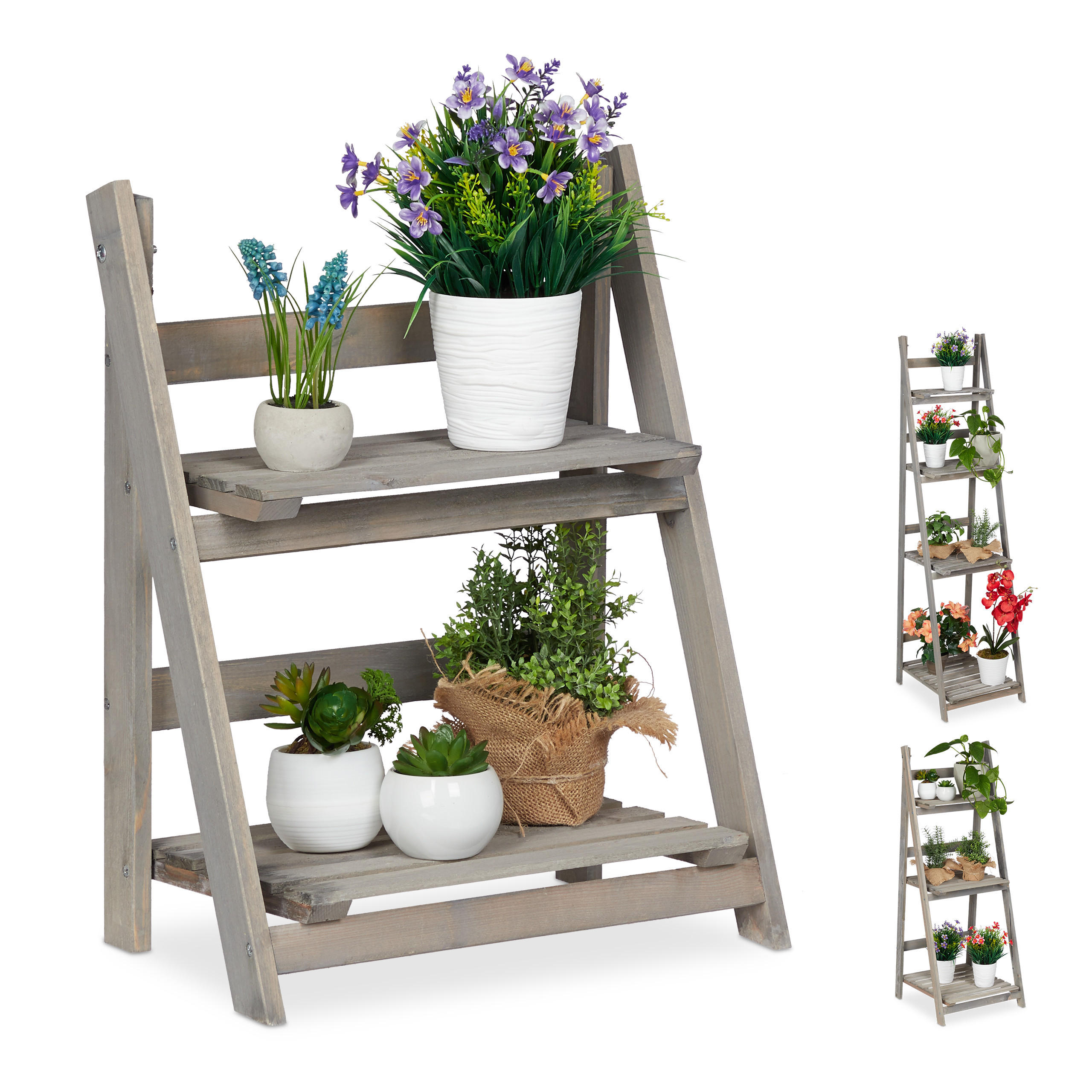BLUMENTREPPE - Grau, Holz (41/51.5/24cm) - Relaxdays