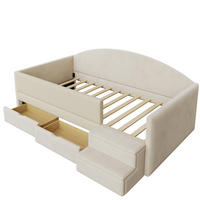 KINDERBETT 90/190 cm DE-02111, in Beige, mit Sofafunktion, 2 Schubladen, Stufen und Zaun - Beige, Metall (90/190cm) - ComfortXL