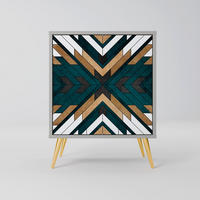 SIDEBOARD ARTISTIC GEOMETRY, Grau, 57,5x42x75,5 cm, Goldfarbene Metallfüße - Goldfarben/Multicolor, Holzwerkstoff/Metall (57.5/75.5/42cm) - SpaceRebels