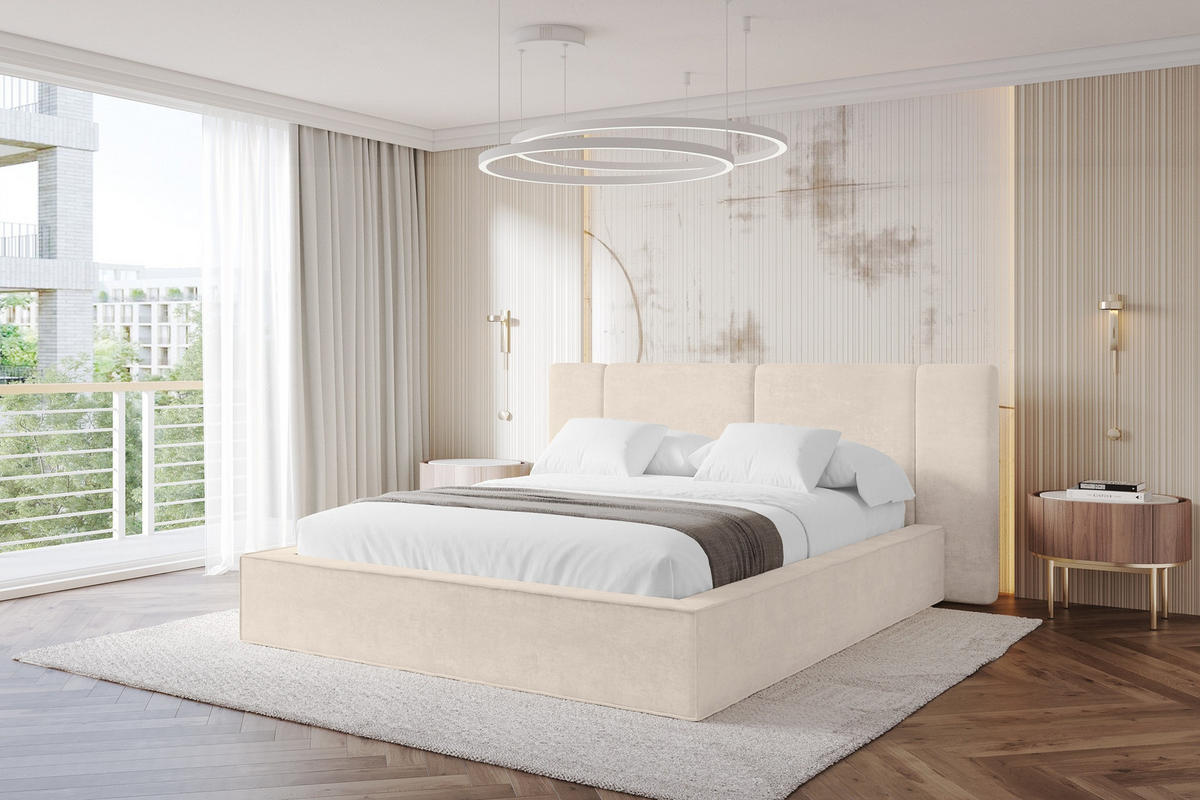 POLSTERBETT mit Bettkasten und Lattenrost, Bett mit Matratze H3/H4 - RIVO 120x200 Beige - Beige, Holzwerkstoff/Textil (120/200cm) - ALTDECOR