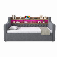 ROZKLÁDACÍ POHOVKA 90/190 cm v tmavě šedé barvě se sametem, LED, USB a Type-C - tmavě šedá, kov/kompozitní dřevo (90/190cm) - CHICFURN