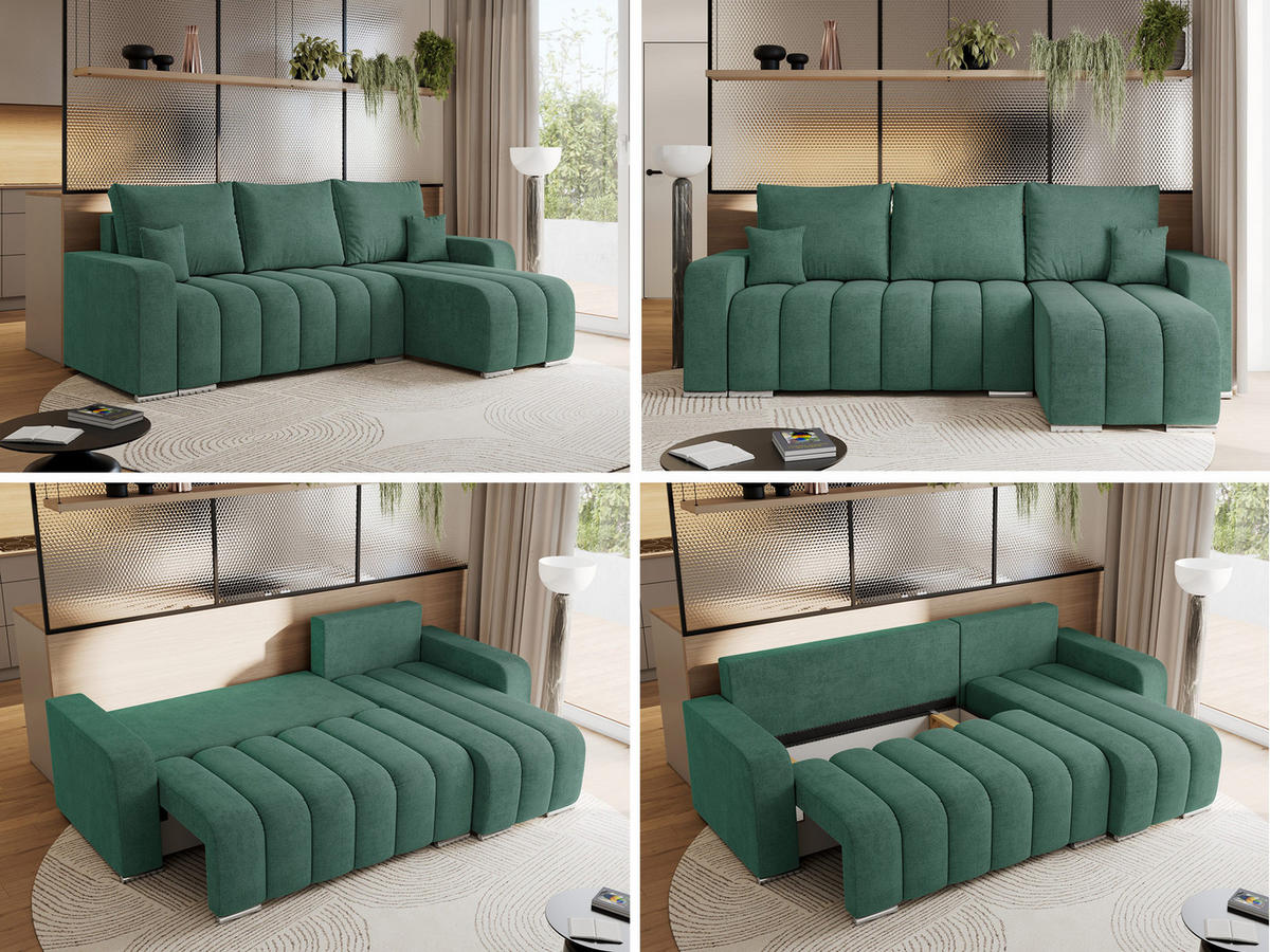 ECKSOFA KIRASSO L Grün Stukture - Grau/Grün, Textil (245/147cm) - MKS