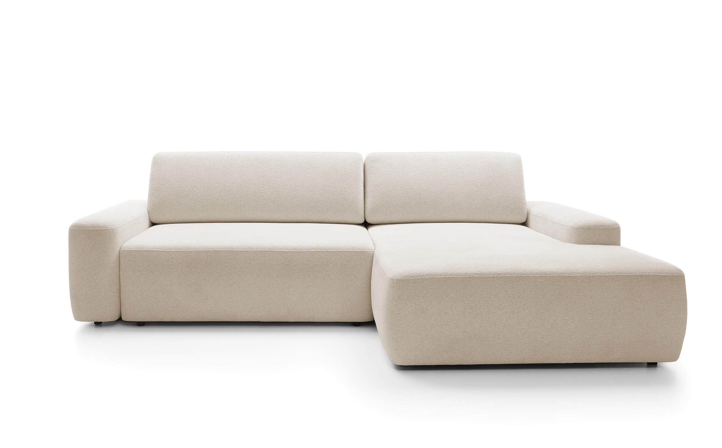 ECKSOFA BOULI 4-Sitzer Polstersofa Raven mit Schlaffunktion 130x210 cm Bettzeugablage 264x162x82 cm rechte, Farbe: Sand​ - Sandfarben, Holz/Textil (264/162cm) - DomoHome
