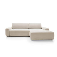 ECKSOFA BOULI 4-Sitzer Polstersofa Raven mit Schlaffunktion 130x210 cm Bettzeugablage 264x162x82 cm rechte, Farbe: Sand​ - Sandfarben, Holz/Textil (264/162cm) - DomoHome
