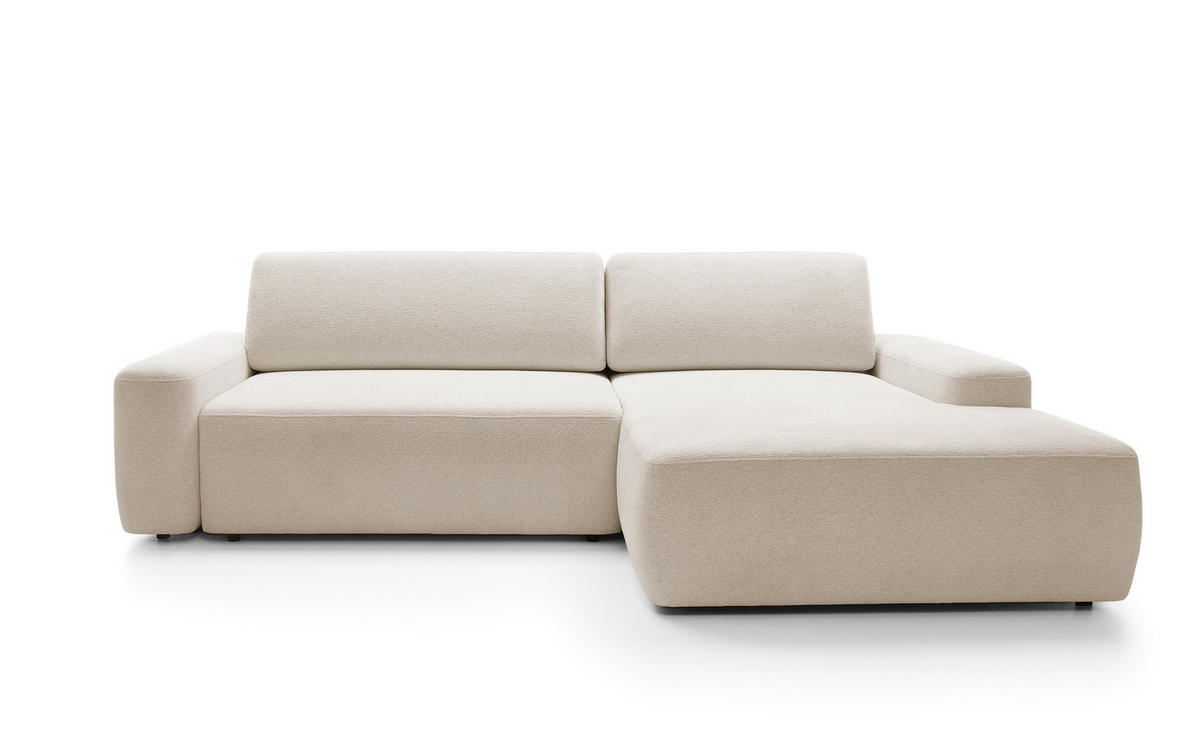 ECKSOFA BOULI 4-Sitzer Polstersofa Raven mit Schlaffunktion 130x210 cm Bettzeugablage 264x162x82 cm rechte, Farbe: Sand​ - Sandfarben, Holz/Textil (264/162cm) - DomoHome