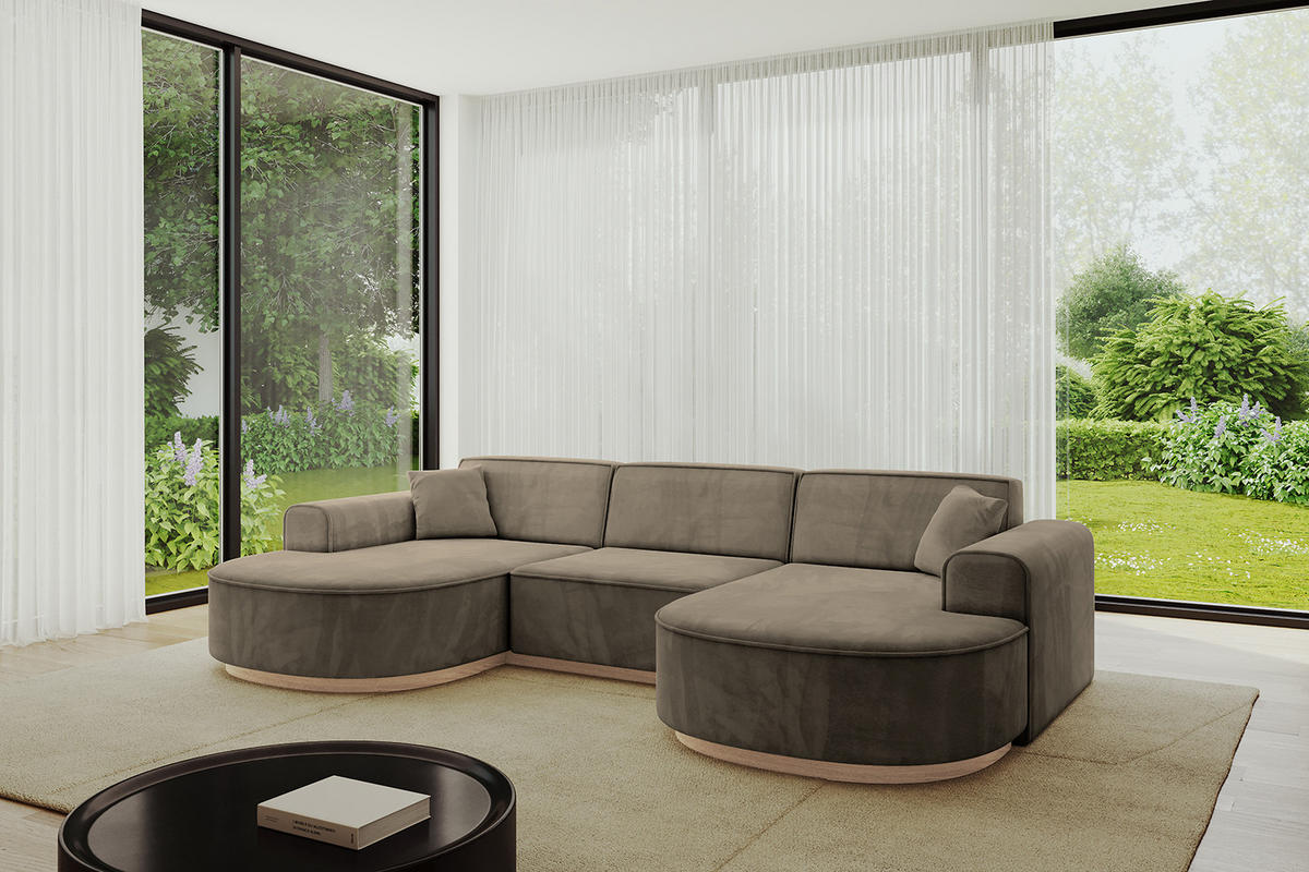 WOHNLANDSCHAFT MARI-U1-v1 - 303x171x83 cm Dunkelbraun Velours - Dunkelbraun, Holzwerkstoff/Textil (303/83/171cm) - ALTDECOR