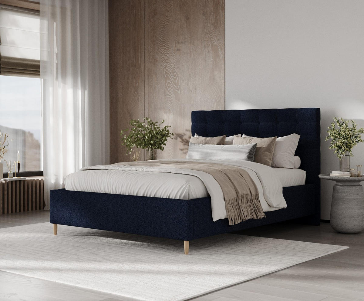 POLSTERBETT Soma 120/200 cm Marineblau im Riva Stoff - Naturfarben/Dunkelblau, Holz/Holzwerkstoff (120/200cm) - AltaBeds