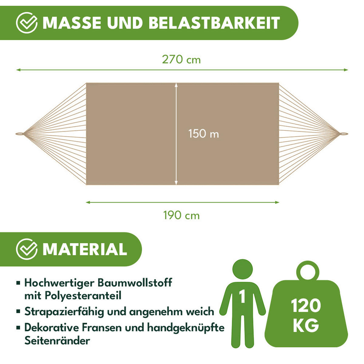 HÄNGEMATTE Beige - Beige, Textil (150/40/270cm) - KRUMAD
