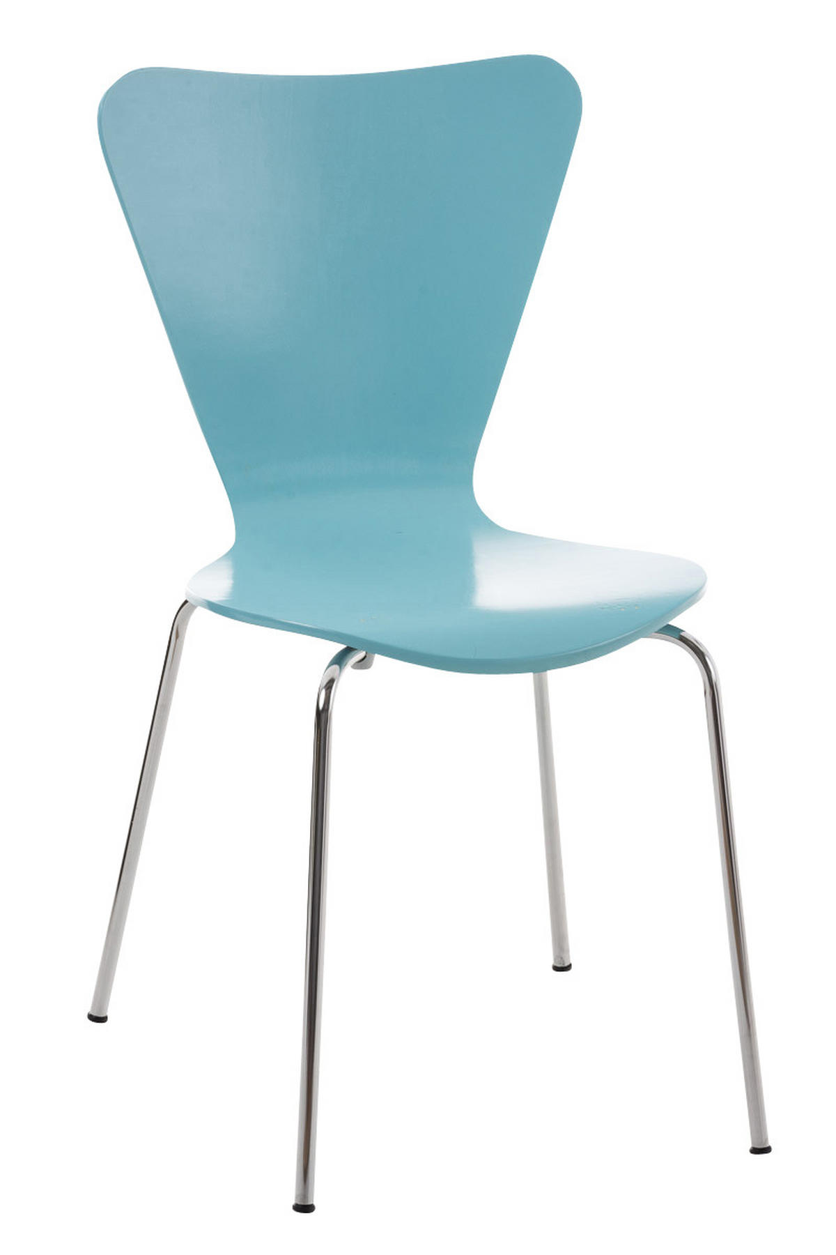 BESUCHERSTUHL Calisso mit Holzsitz und Metallgestell, Farbe: Hellblau - Blau/Chromfarben, Holz/Metall (42/85/47cm) - TPFLiving