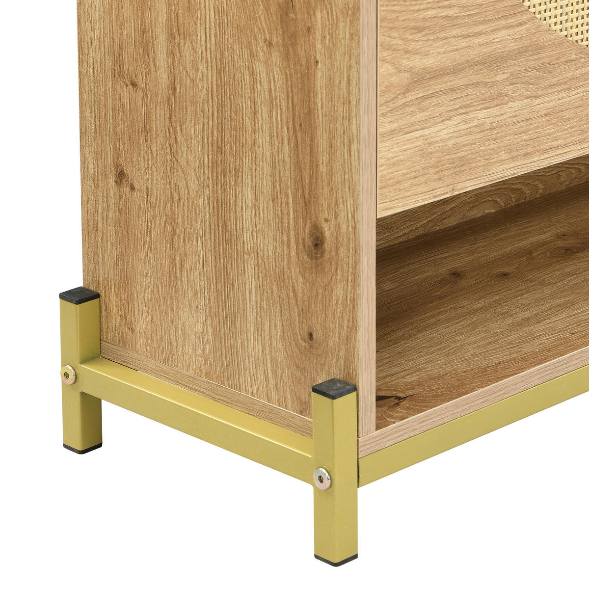 SCHUHSCHRANK Holz Rattantüren 4 Türen Metallrahmen Regal - Naturfarben, Holzwerkstoff (24/100/108.5cm) - FLIEKS