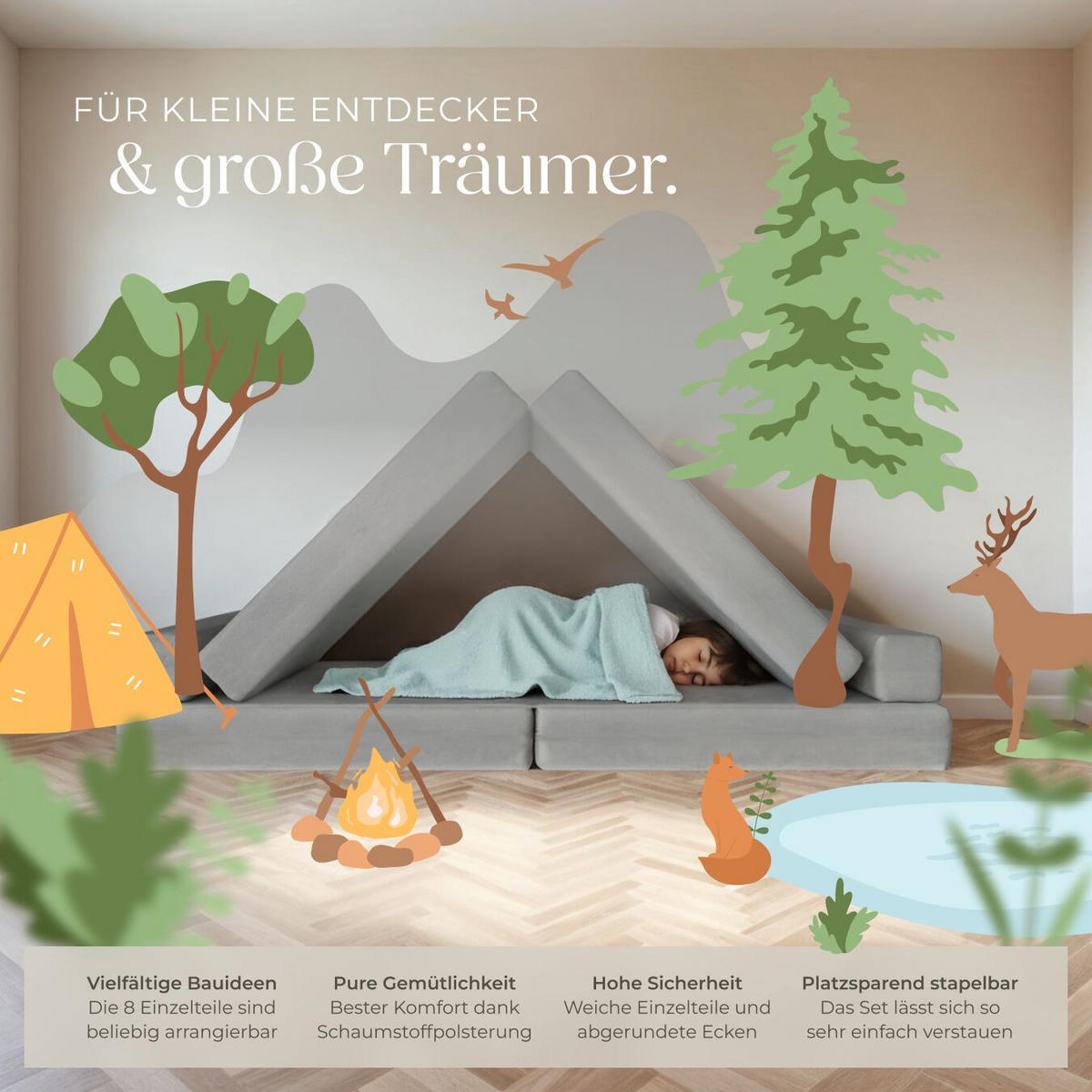 SPIELSOFA Lilly,stapelbar,grau - Grau, Textil (120/45/60cm) - tectake