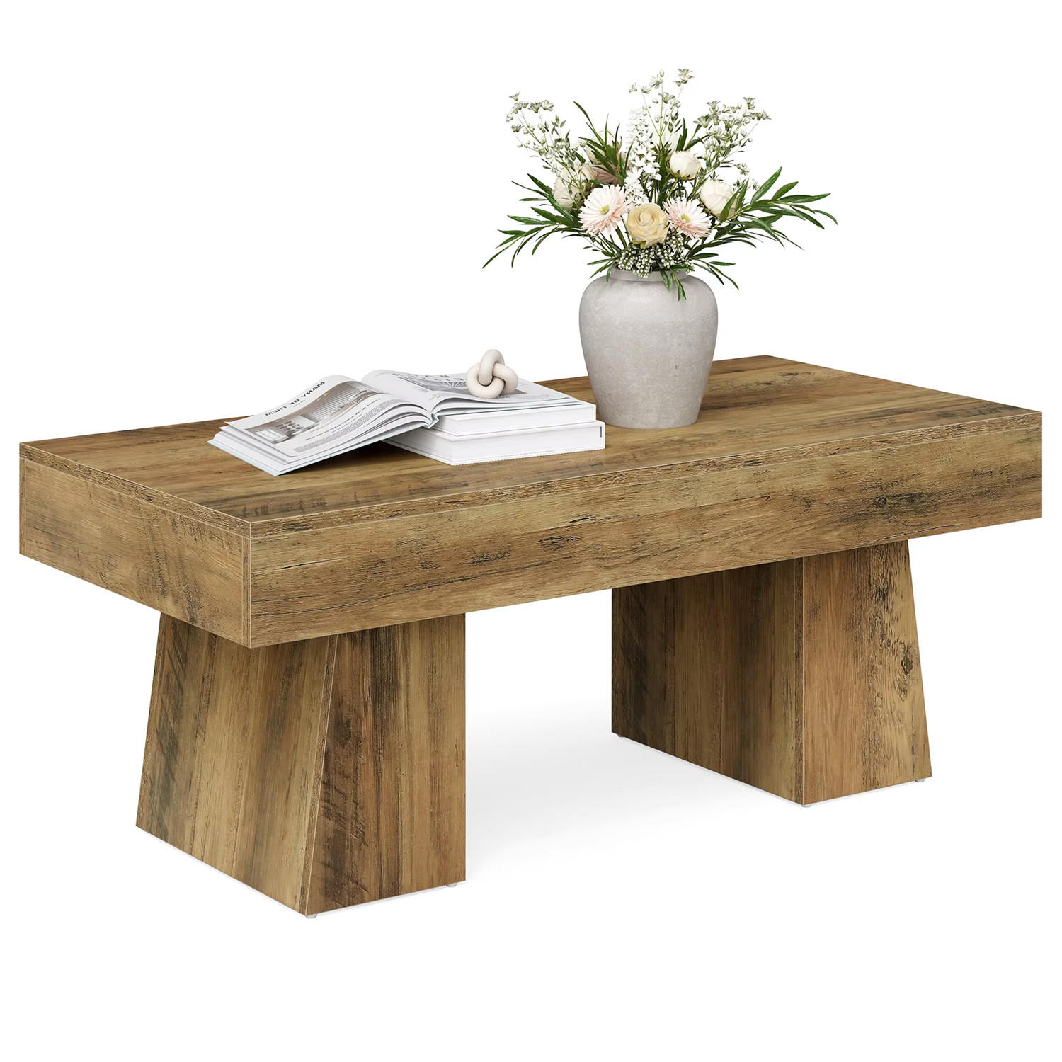 COUCHTISCH 120 cm mit massivem Sockel - Naturfarben, Holz (60/120/50cm) - Bomclap