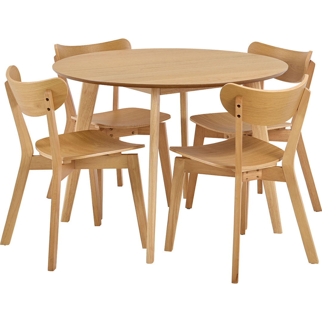 ESSGRUPPE, Roxby, Tisch Natur, Stühle Eiche, MDF, 105 x 105 x 76 cm, 5-teilig - Naturfarben, Holzwerkstoff (105/76/105cm) - ebuy24