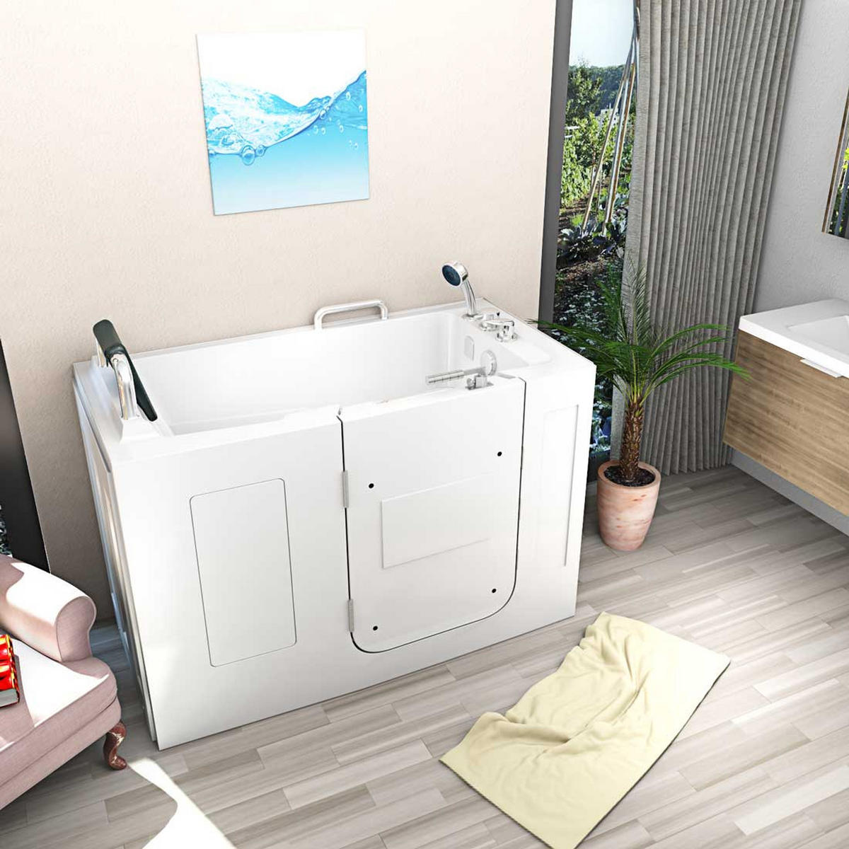 SENIOREN Sitzwanne mit Tür S07-B-L - Weiß, Glas/Kunststoff (76/116/140cm) - AcquaVapore by Sandra Jentho