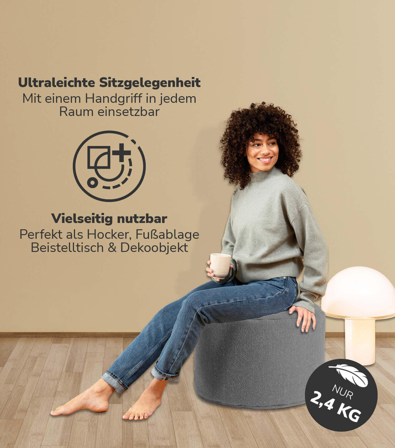 POUF Der Ruhepouf - Grau, Textil (60/40/60cm) - Mokebo