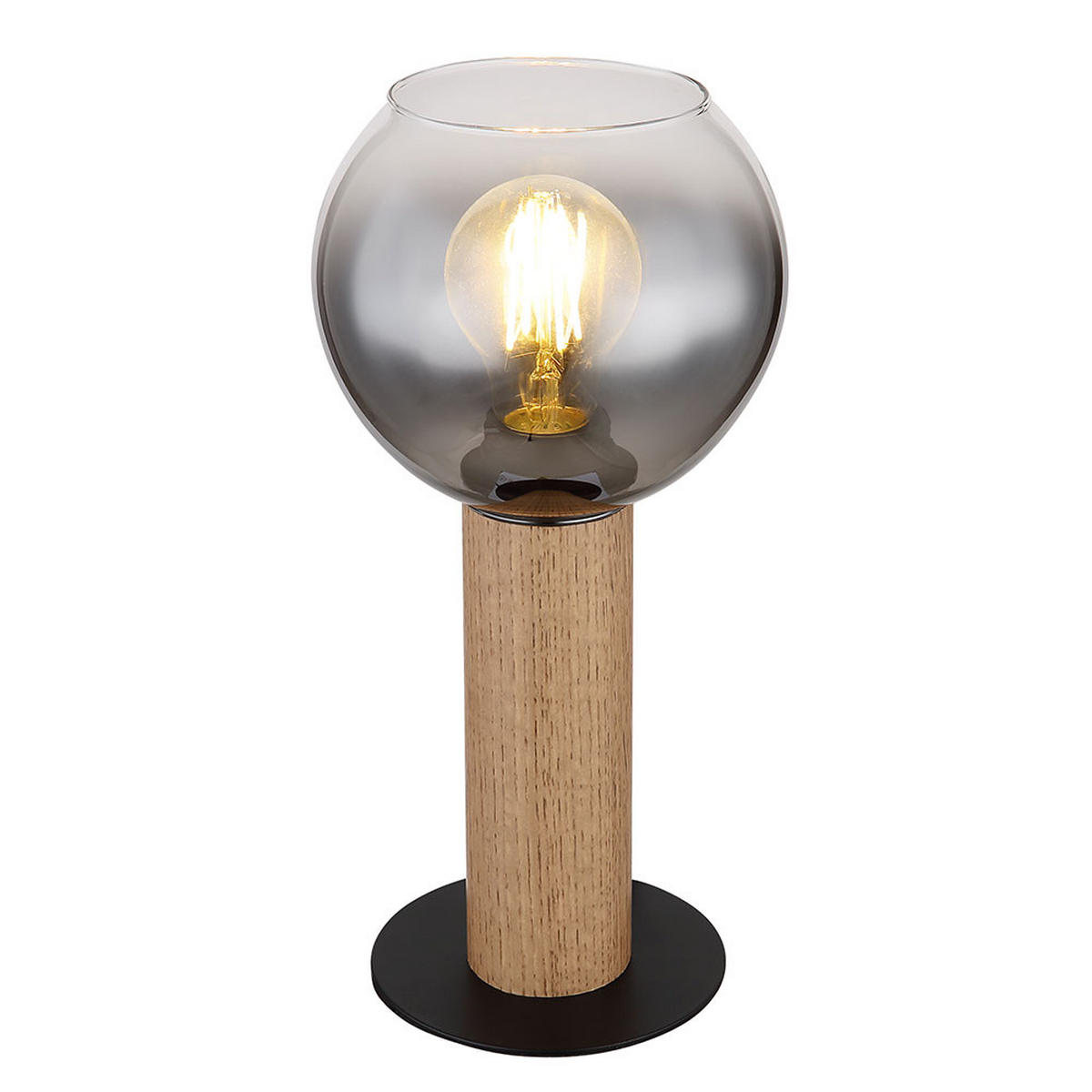 TISCHLEUCHTE MOITAS Rauch Schwarz Metall - Braun, Holz (15/15/30cm) - Globo Lighting
