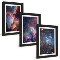 BILDER SET 3er Set - 20x30 cm Schwarzer Rahmen - Kosmische Sternenlandschaften - Schwarz, Kunststoff (20/30cm) - TULUP