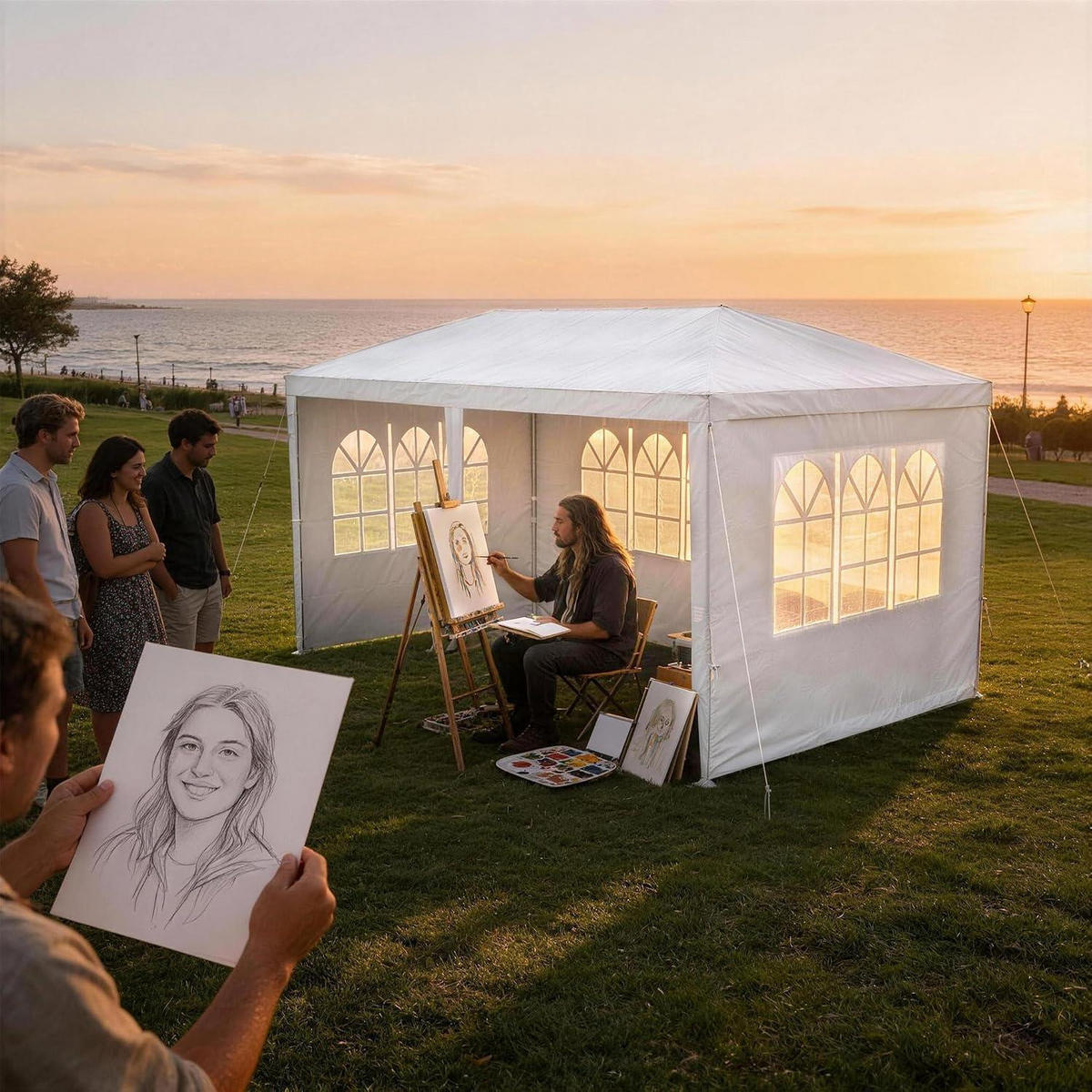 GARTENPAVILLON 3 x 6 m Weiß Wasserdicht mit 6 Seitenwänden - Weiß, Kunststoff (300/250/600cm)