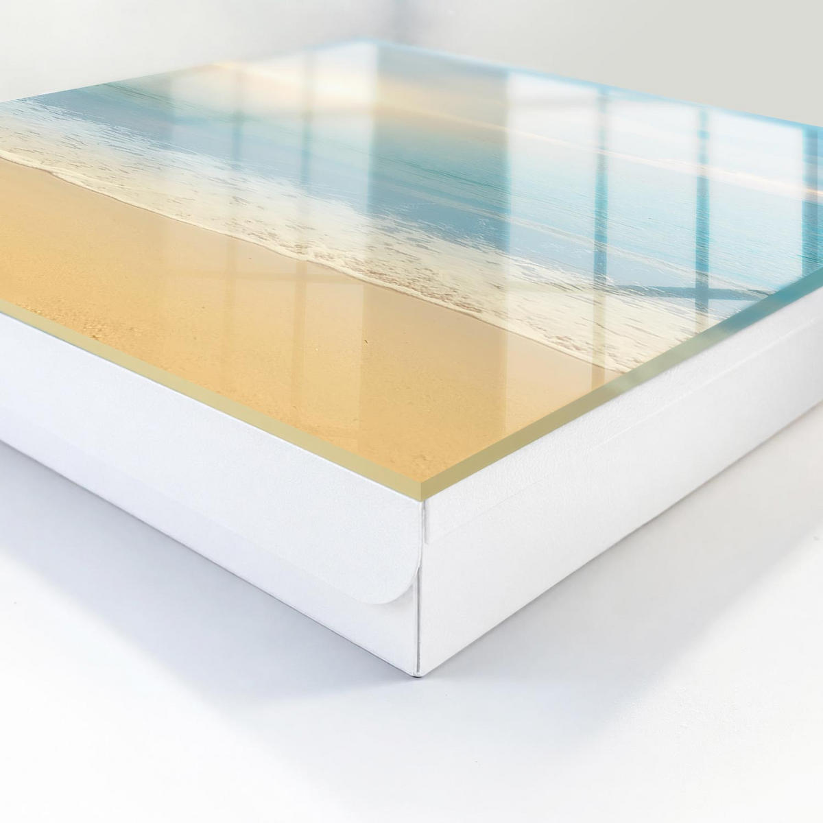SCHLÜSSELBOX Weiß 30x30 cm – Türöffnung nach rechts - Morgenlandschaft - Türkis, Metall (30/30/5cm) - TULUP