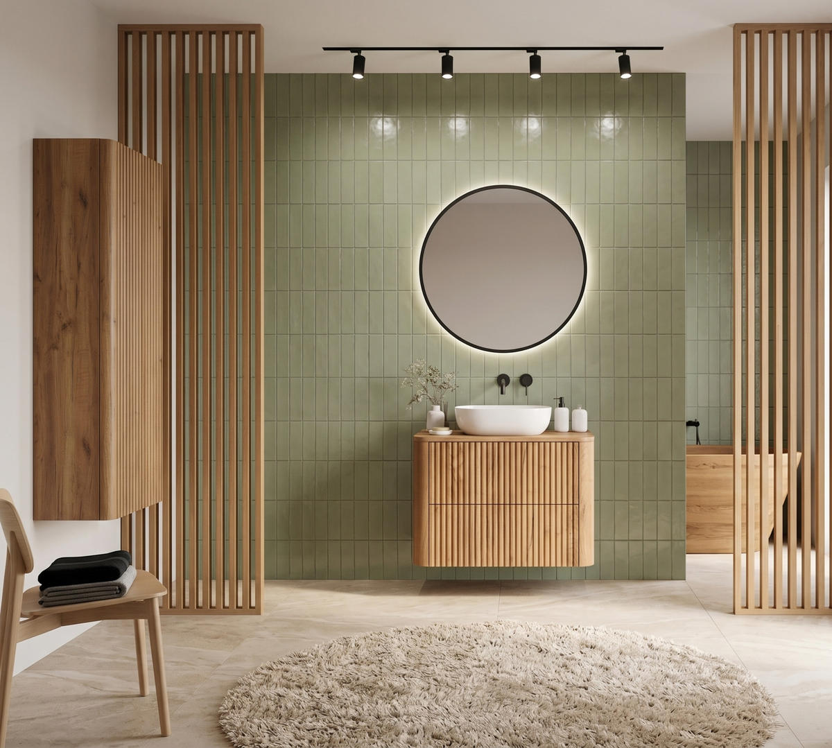 WASCHBECKENUNTERSCHRANK LINEA hängend geriffelt Eiche dunkelbraun mit Waschtischplatte 60/48/44 cm - Braun, Holzwerkstoff (60/48.4/43.7cm) - Rodan
