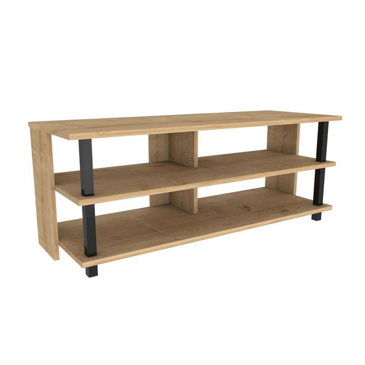 TV Board Pueblo Schwarz-Eiche - Eichefarben/Schwarz, Holzwerkstoff (120/47/45cm) - Decorotika
