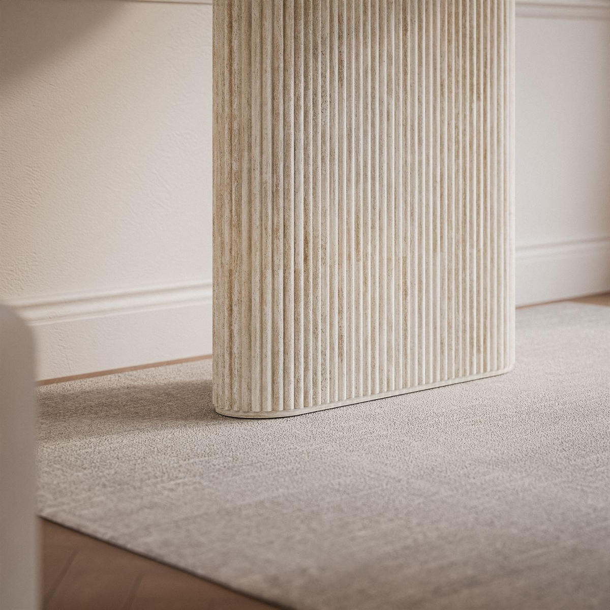 ESSTISCH OVI mit geriffelter Tischbasis Sandstein - Beige, Holzwerkstoff (90/180/75cm) - Lookway