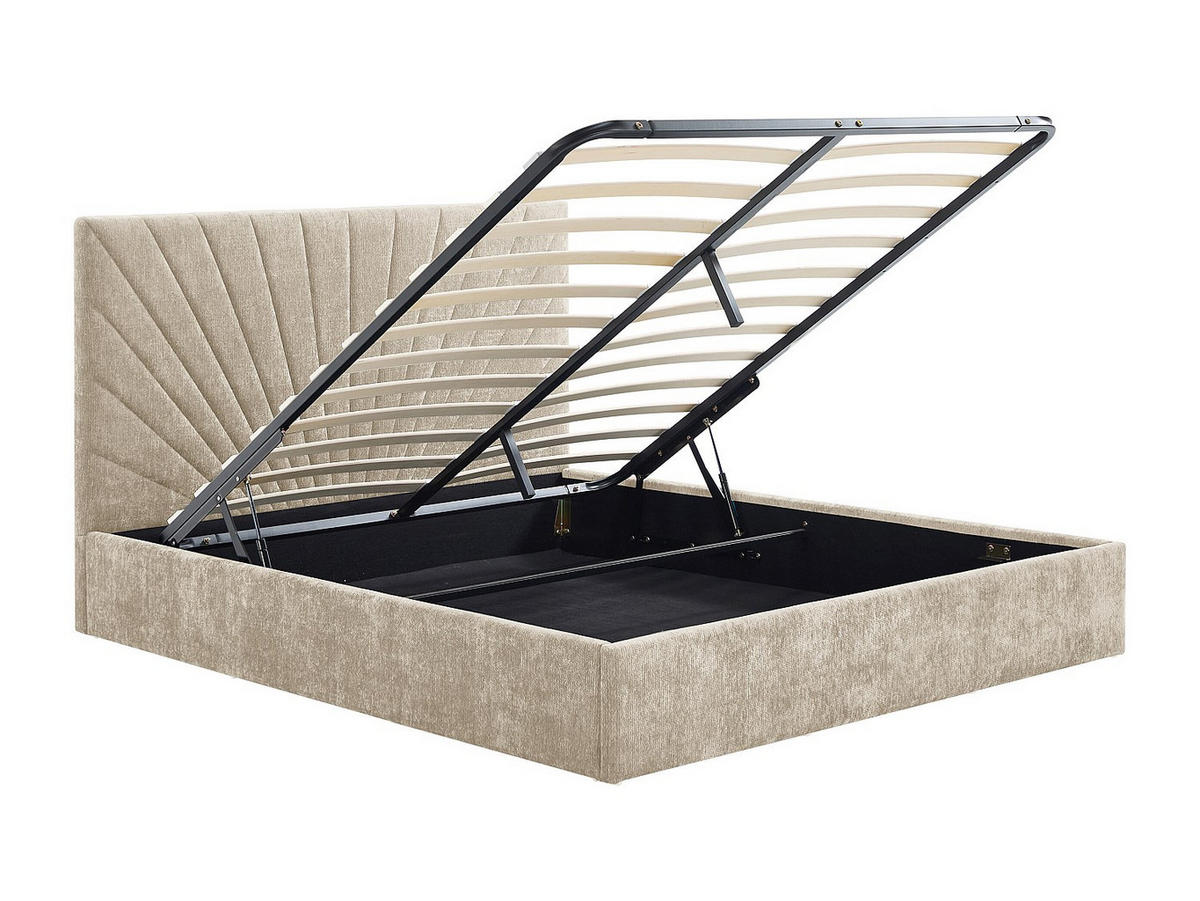 BETT mit Bettkasten - 2 Personen - Stoff - Beige - Beige, Textil (180/200cm) - Vente-Unique