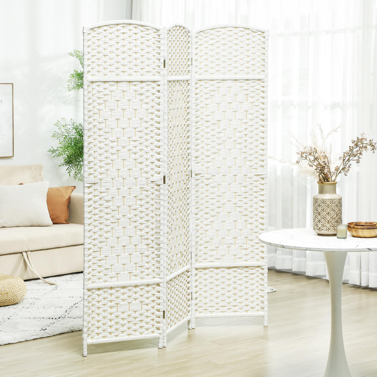 PARAVENT DE-14302 3-teilig, klappbar 135x180 cm Weiß - Weiß, Kunststoff (135/180/1.7cm) - ComfortXL