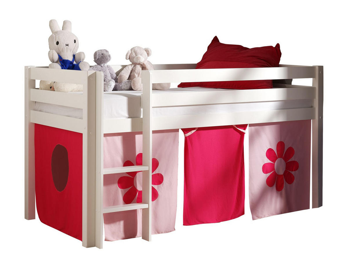 KINDERBETT Karolina 210x114x106 Massivholz Weiß Textilset Flower - Pink/Weiß, Holz (90/200cm) - 58aufmkessel