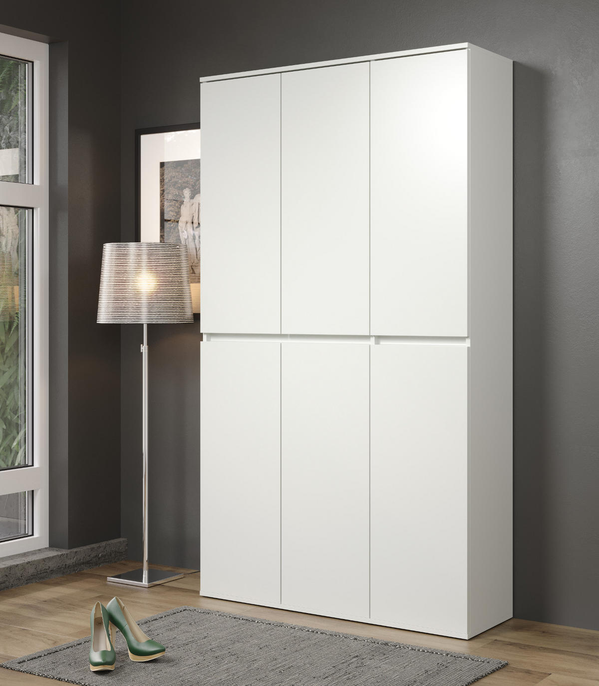 GARDEROBENSCHRANK weiß 111 x 191 cm, Schuhschrank 6-türig - Schwarz/Weiß, Holzwerkstoff/Kunststoff (111/191/34cm) - Top.Furn