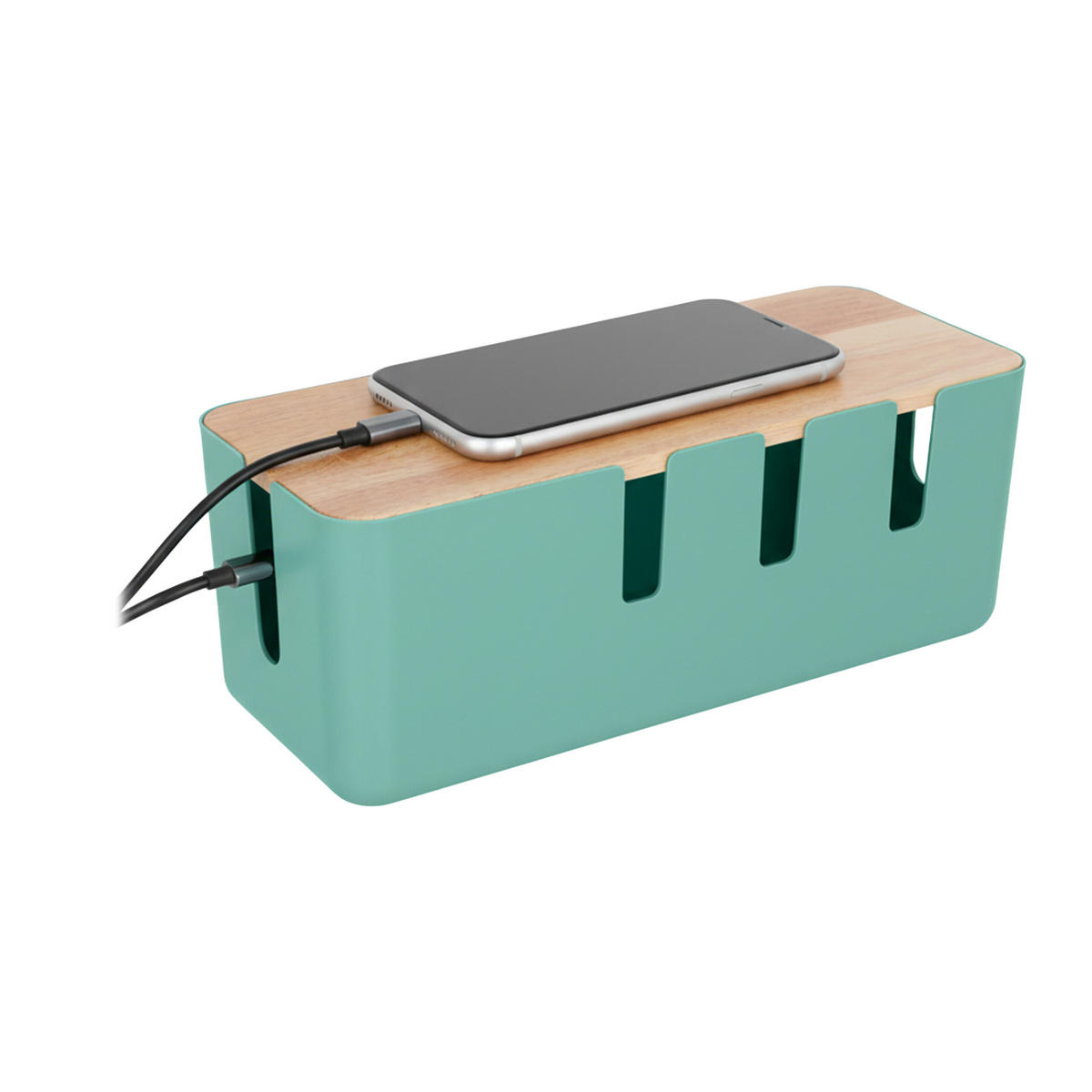 KABELBOX - Türkis, Holz/Kunststoff (12.5/30.5/11.5cm) - Relaxdays