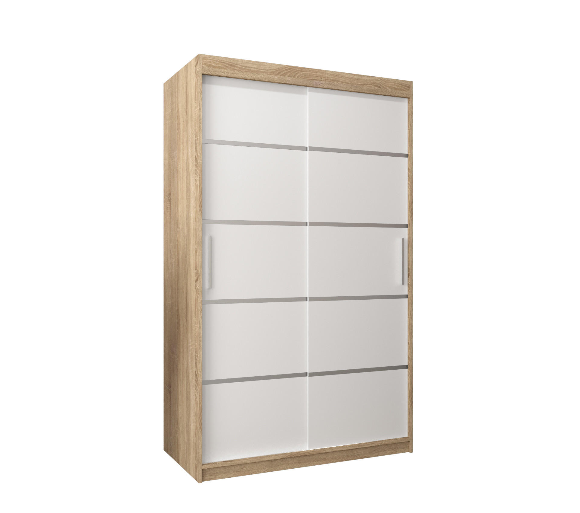 Abiks Möbel Schwebetürenschrank Sonoma Eiche, Weiß, Silber 120x200x62 cm