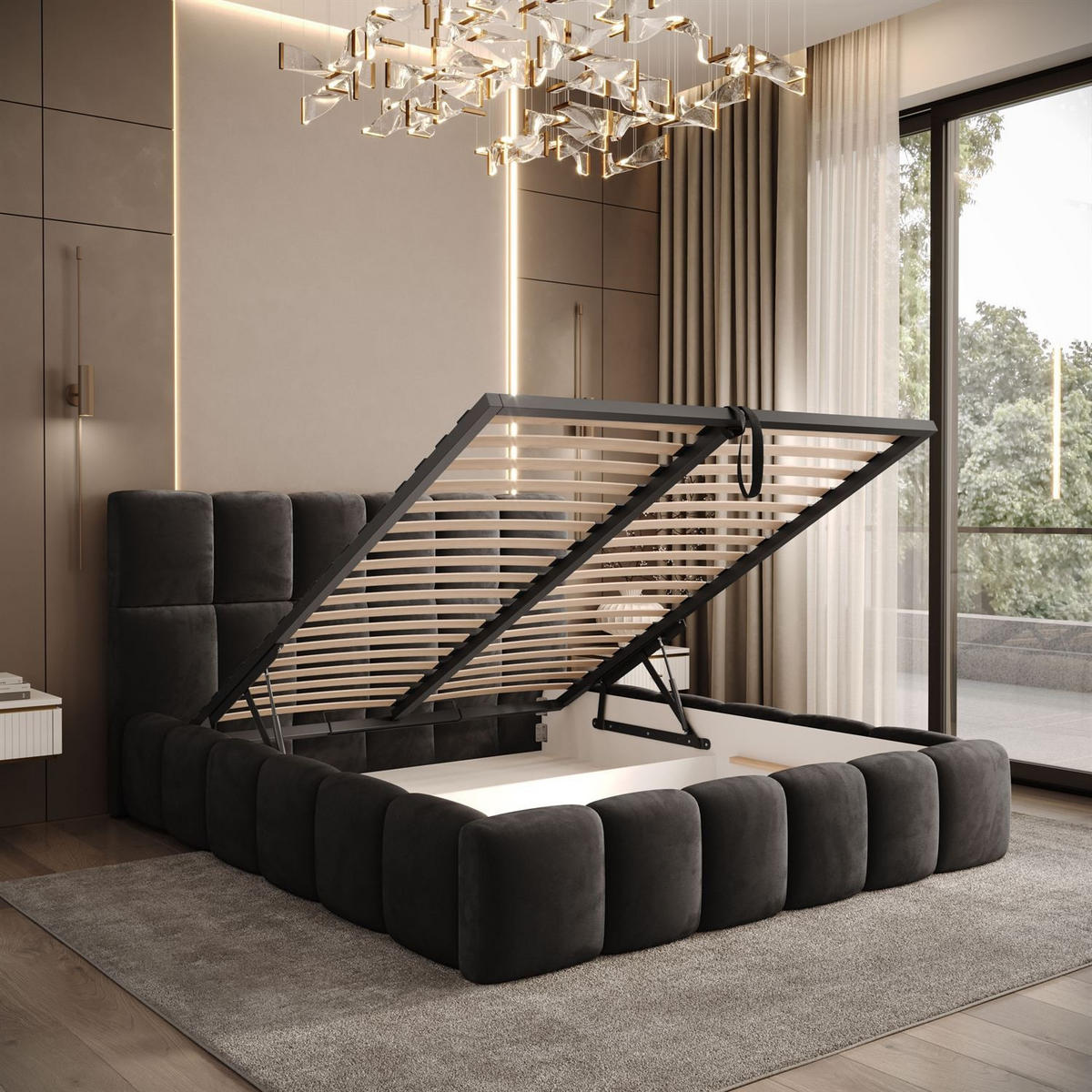 POLSTERBETT VENEZIA mit Bettkasten 160x200, Royal Velvet 185 - Graphitfarben, Textil (160/200cm) - Lookway
