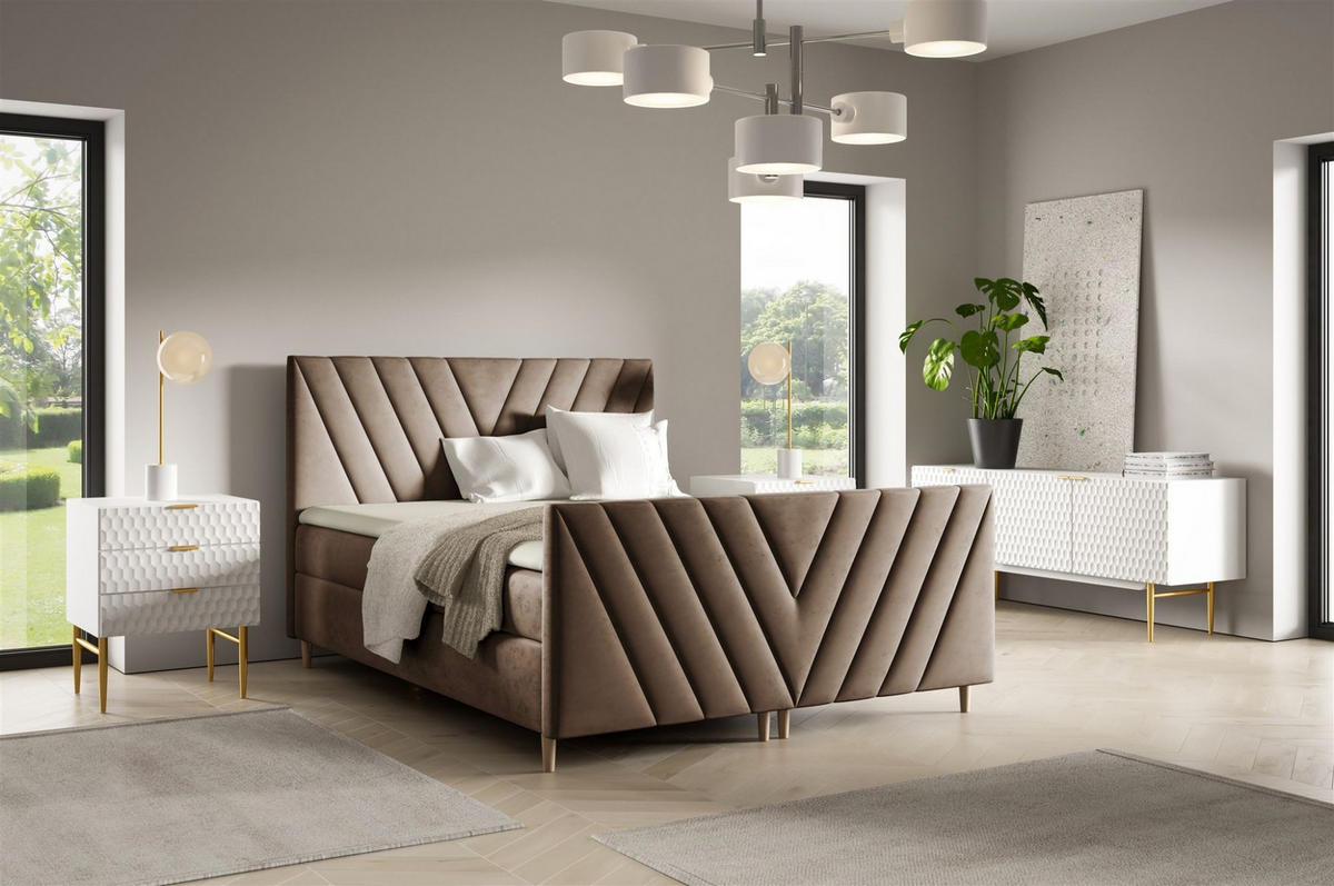 BOXBETT Carlito Premium - Braun, Holzwerkstoff/Textil (180/220cm) - Fun Möbel