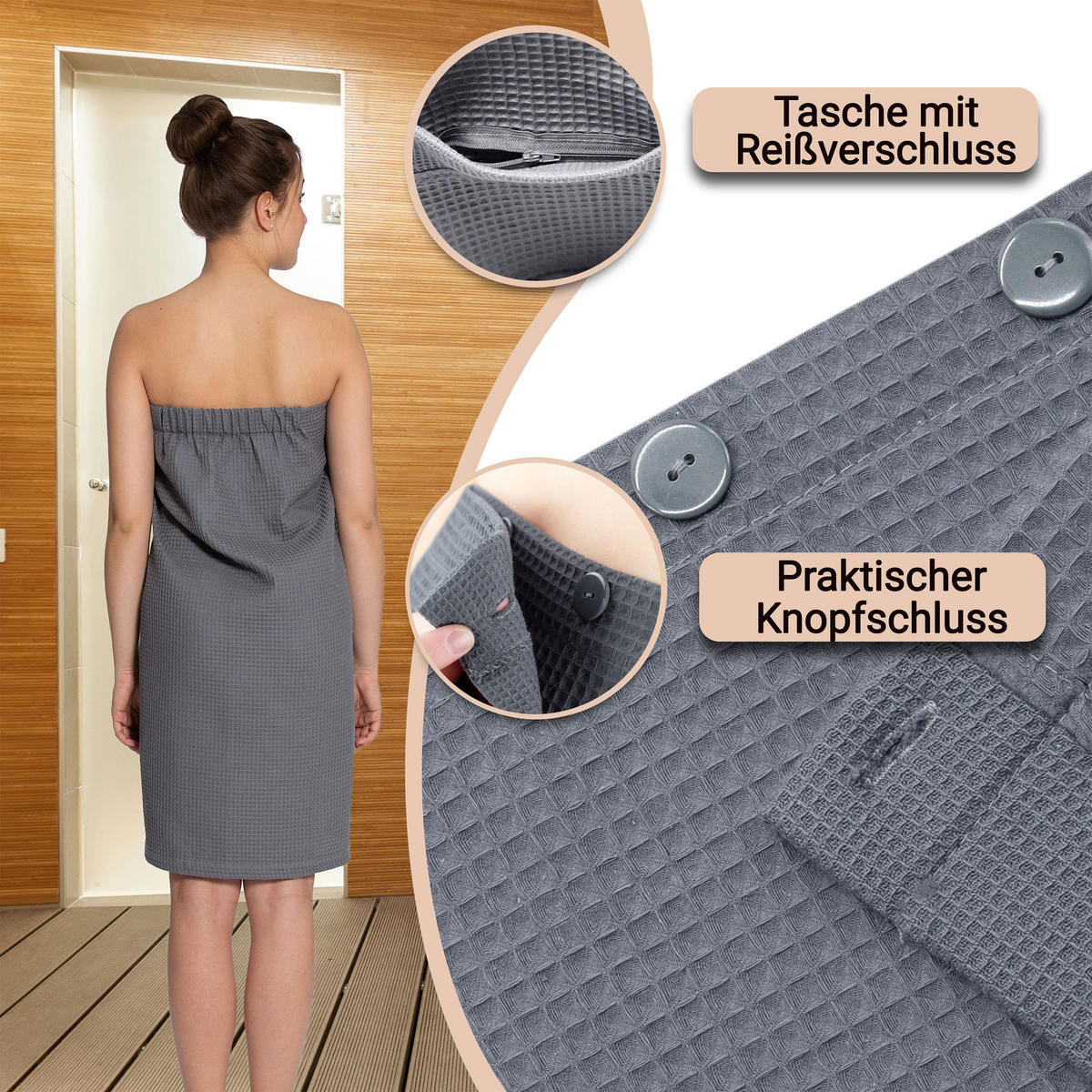 SAUNAKILT, Universalgröße, 100% Baumwolle, Grau - Anthrazit, Textil (Einheitsgrößecm) - Zollner