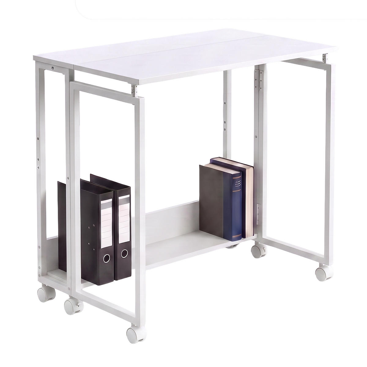 BIROU Alb pliabil cu roți 80x50 cm - alb, material plastic/compozit lemnos (50/80/75cm) - Relaxdays