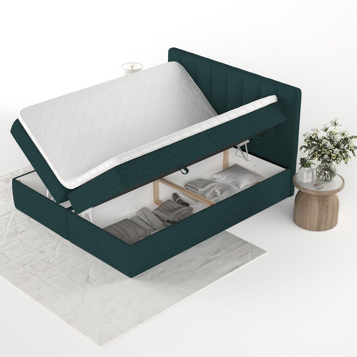 BOXBETT Bari 200/200 cm Grün im Riva Stoff - Grün, Holz/Holzwerkstoff (200/200cm) - AltaBeds