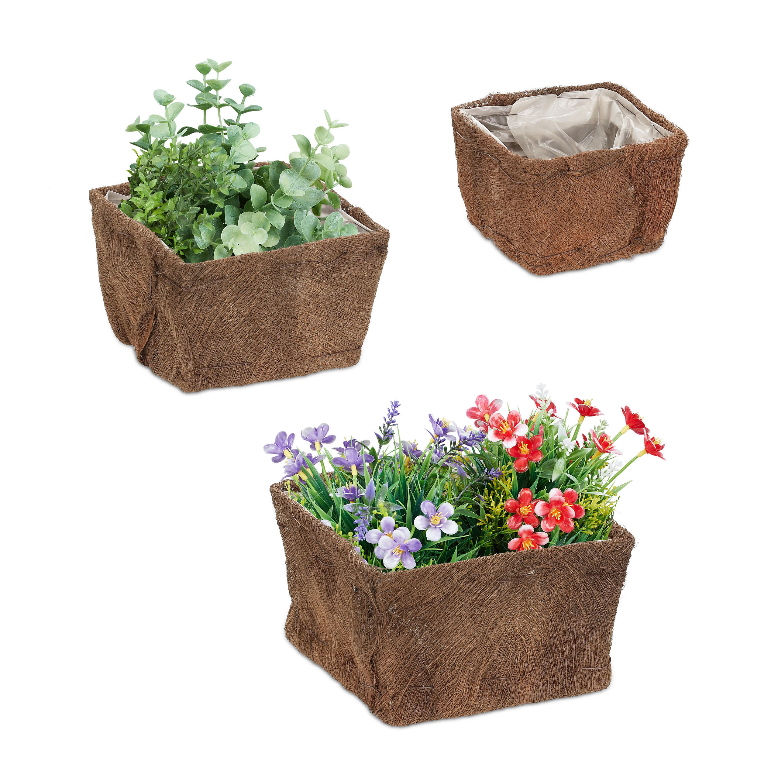 3XBLUMENTOPF - Braun, Holz/Kunststoff (23.5/14.5/23.5cm) - Relaxdays