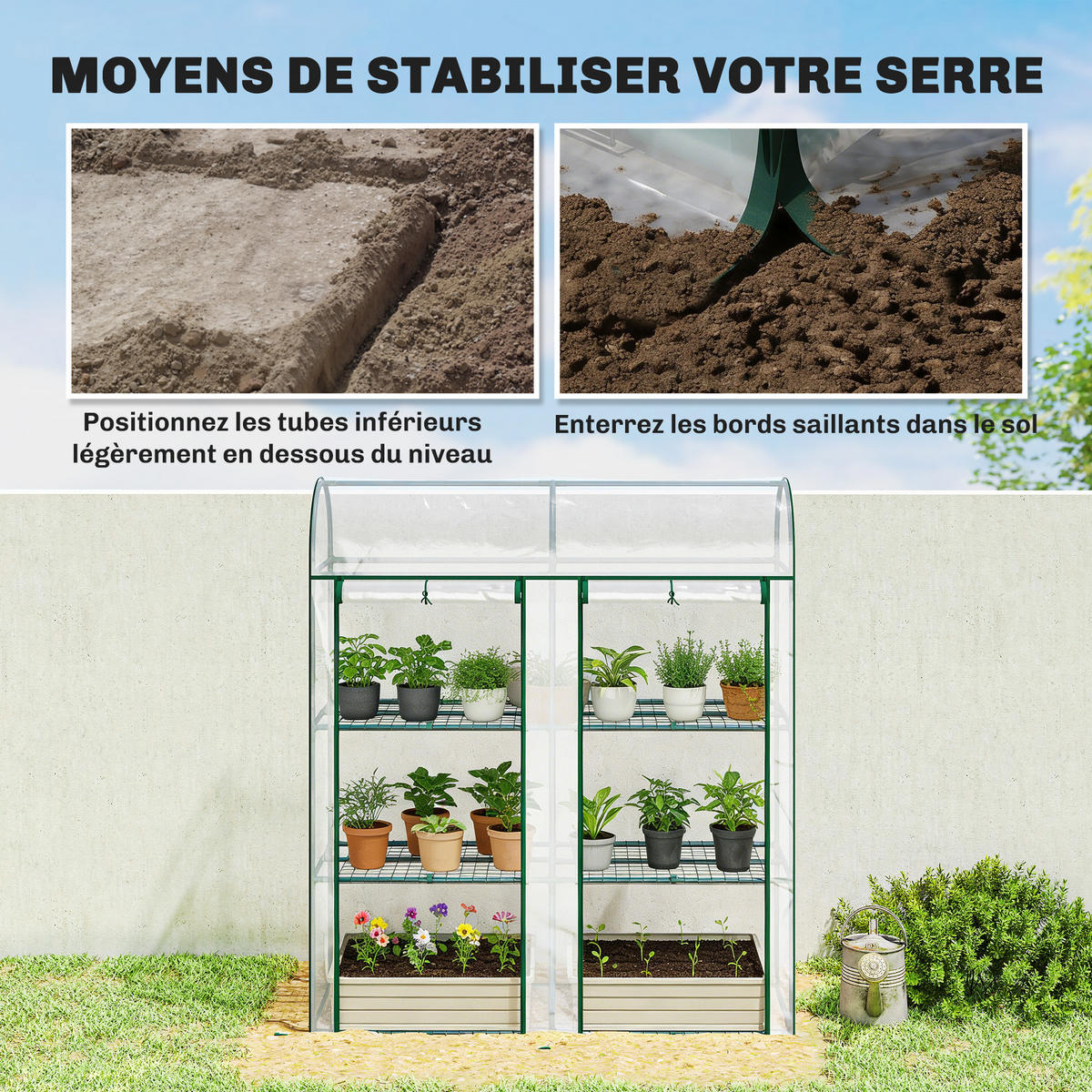 GEWÄCHSHAUS DE-12068 mit 3 Etagen & 2 Rolltüren Transparent - Transparent, Kunststoff (46/164/143cm) - ComfortXL