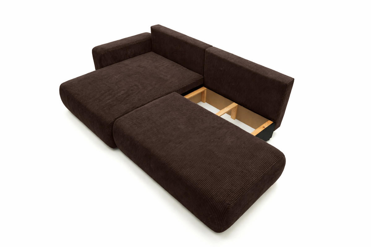 ECKSOFA Mit Schlaffunktion Und Bettkasten, Cordstoff Poso, Braun, Links, OPEN XL - Braun, Holz (262/145cm) - Kaiser Möbel